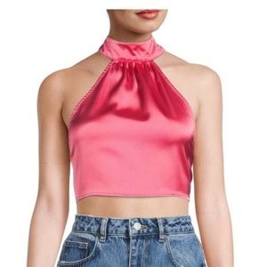 We Wore What Satin Halter Crop Top